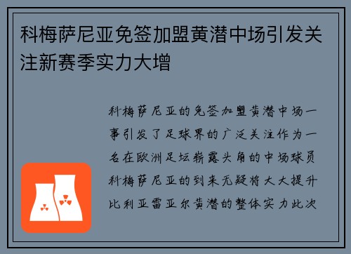 科梅萨尼亚免签加盟黄潜中场引发关注新赛季实力大增